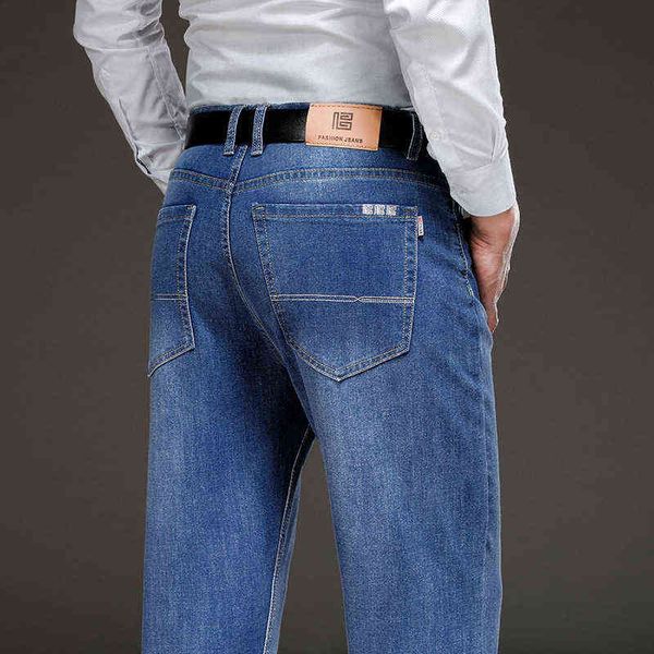 

2021 fattening jeans in autumn and winter loose straight busins men's pants for work, Blue