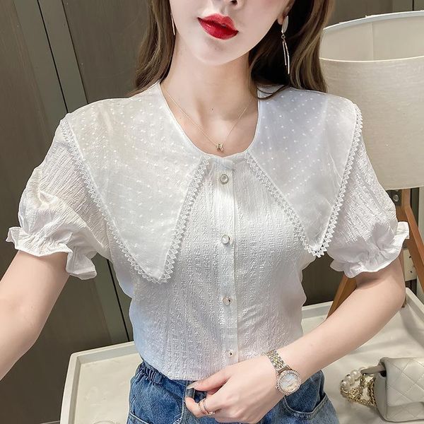 

women's blouses & shirts 2021 summer gentle wind bubble sleeve baby collar shirt light ripe, White