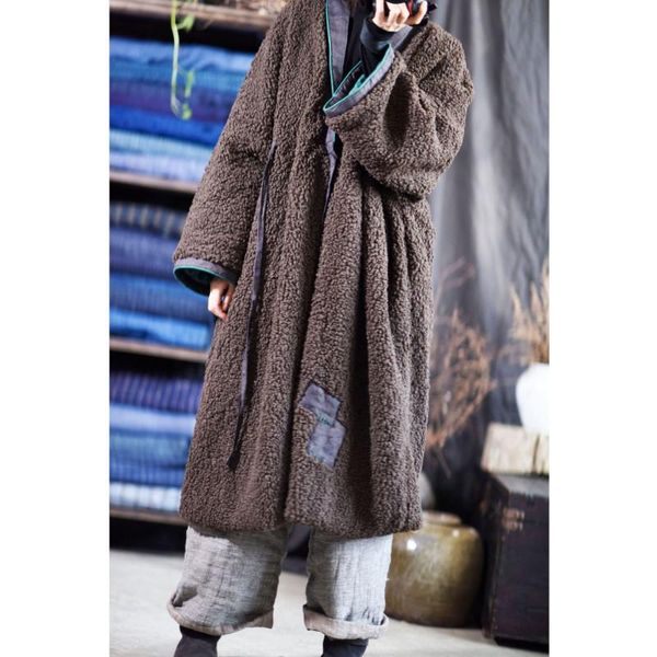 

women loose patchwork warm long coat female vintage winter trench ladies retro oat 2021 women's coats, Tan;black