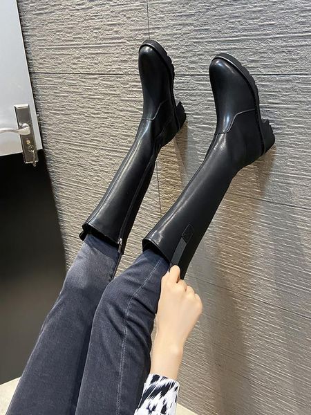 

boots women over knee luxury designer clogs platform female shoes zipper round toe boots-women over-the-knee fashion ladies med, Black