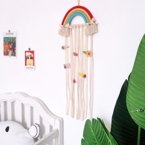 NOVITÀForcine per bambini Accessori per capelli Cintura portaoggetti appesa in tessuto decorativo Arcobaleno INS Appendere la parete in stile nordico Cinture di finitura Cremagliera EWC7119