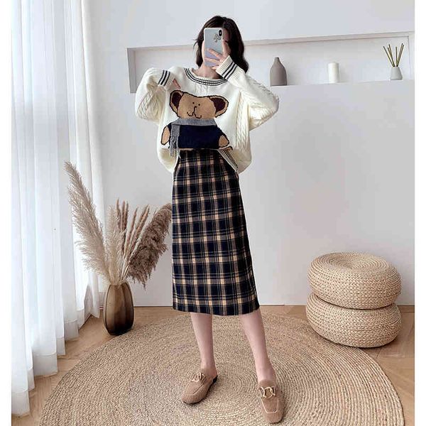 

mozuleva warm chess fine autumn winter knee time women's skirts high waist, Black