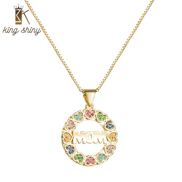 

king shiny punk cubic zirconia mom copper necklace trendy geometric round circle coin collar mother's day gift for girl pendant necklac, Silver