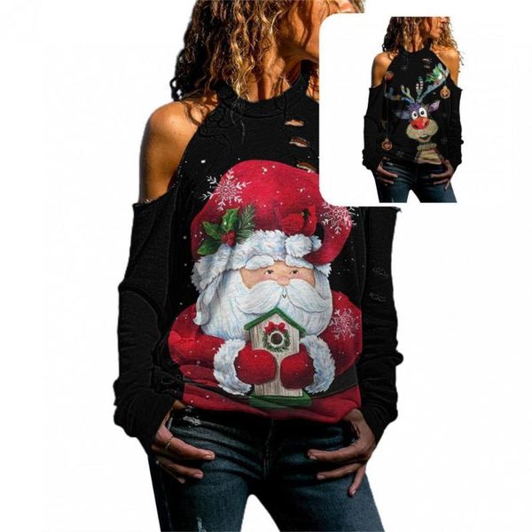 

women's blouses & shirts all-match classic gnome snowflake print christmas blouse xmas hollow out for home, White