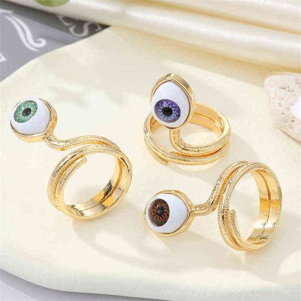 Vintage punk colorido turkish mau olho anéis ajustáveis ​​para mulheres cor ouro hyperbole anel de cobra moda jóias feminina g1125