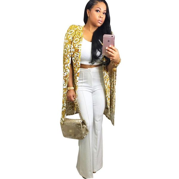 

women's suits & blazers women autumn split poncho ol long jacket cloak coat blazer suit fashion golden pattern print office casual cape, White;black