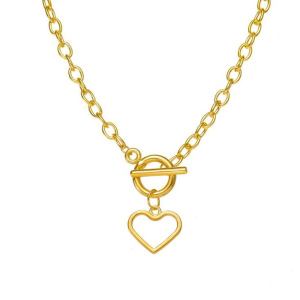 

chokers hip hop exaggerated love pendant necklace gold silver color ot buckle thick chain for women gothic fashion jewelry gift, Golden;silver