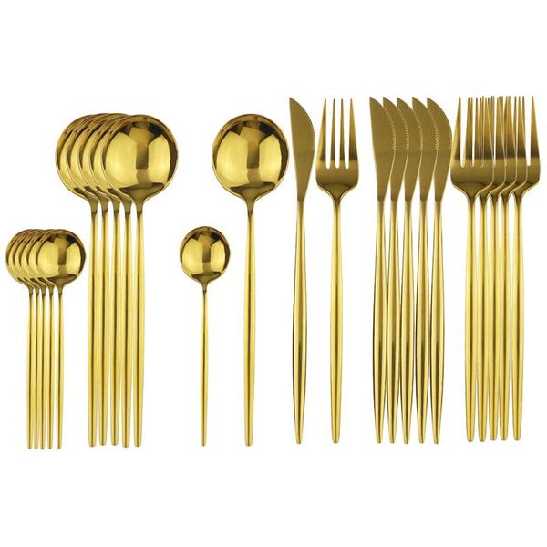 

dinnerware sets 24pcs gold set 304 stainless steel cutlery black tableware dishwasher safe fork knife spoon flatware gift box