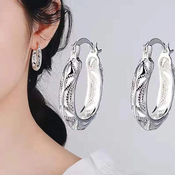 

hoop & huggie huitan handmade engrave pattern earrings women bohemia style beach accessories stylish versatile simple female boho jewelry, Golden;silver