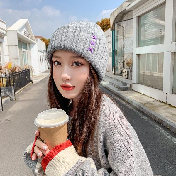 

beanie/skull caps korean version of xx letter knitted hat for women charming candy-colored ear men winter outdoor warmth thickening, Blue;gray