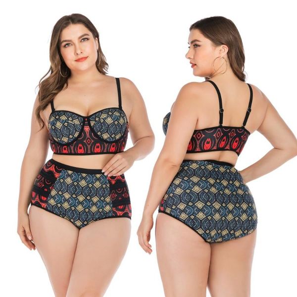 

women's swimwear female floral print two-piece swimsuits for women high waist bikini sets( red, l/xl/2xl/3xl/4xl), White;black