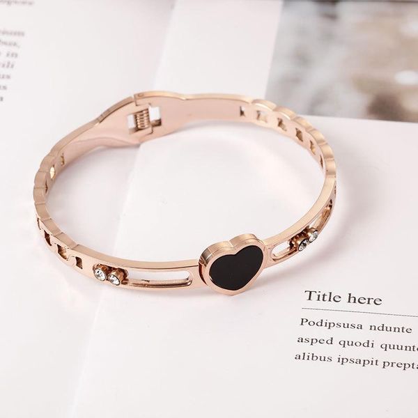 

bangle v-455 black shell sliding single diamond hollow bracelet women love