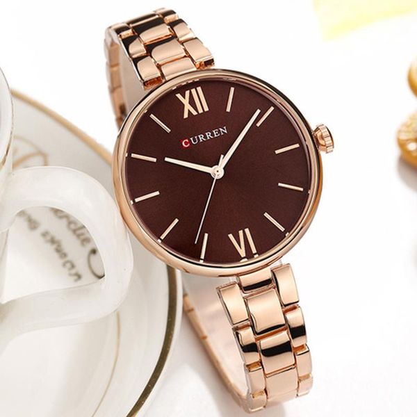 

wristwatches curren women watches watch rose gold quartz clock creative wood pattern dial fashion wristwatch, Slivery;brown