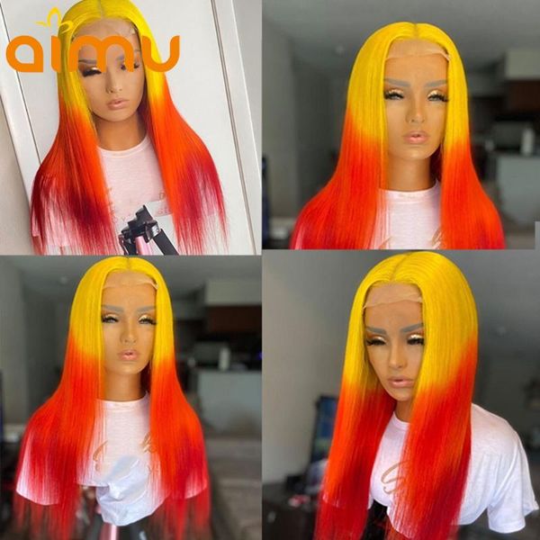 

lace wigs straight hd transparent human hair wig ginger ombre blonde yellow colored 13x6 frontal pre plucked 30 inch for wome, Black;brown