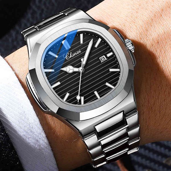 

chenxi 2021 new men's watches business clock luxury brand quartz men watch stainless steel waterproof luminous wristwatch, Slivery;brown