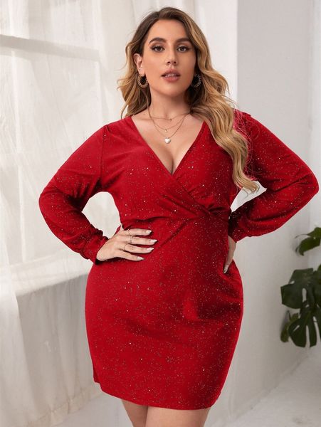 

plus surplice neck bishop sleeve fitted dress p33k#, Black