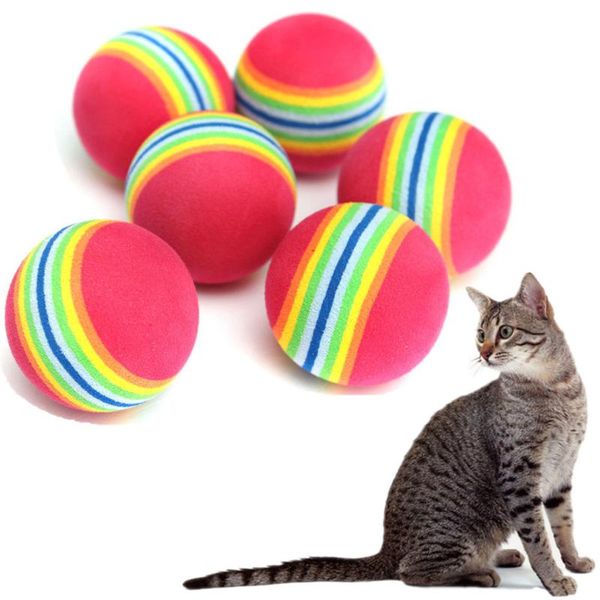 

cat toys 6pcs/lots 3.5cm pet dog coloured soft foam rainbow play chew chase balls