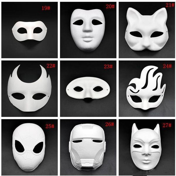 Halloween Full Face Masks Diy Pintado Pintado Polpa Emplastro Coberto de Papel Macho Em Branco Máscaras Branco Mascarada Mascarada Máscara MMA260