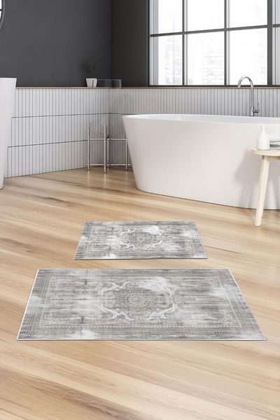 

bath mats alanur trend non-slip base digital bathroom set kt448 gray