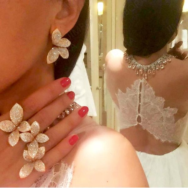 

wedding rings kellybola luxury plant flower shape adjustable zircon engagement naija bridal finger jewelry addiction for women, Slivery;golden