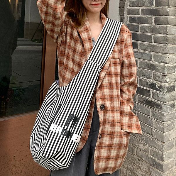 

evening bags large striped canvas hobo women shoulder bag casual wide strap crossbody for 2021 simple big tote shopper purse
