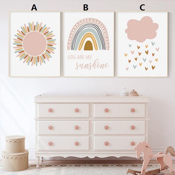 

unframed bohemian pink sun rainbow clouds home decoration canvas painting