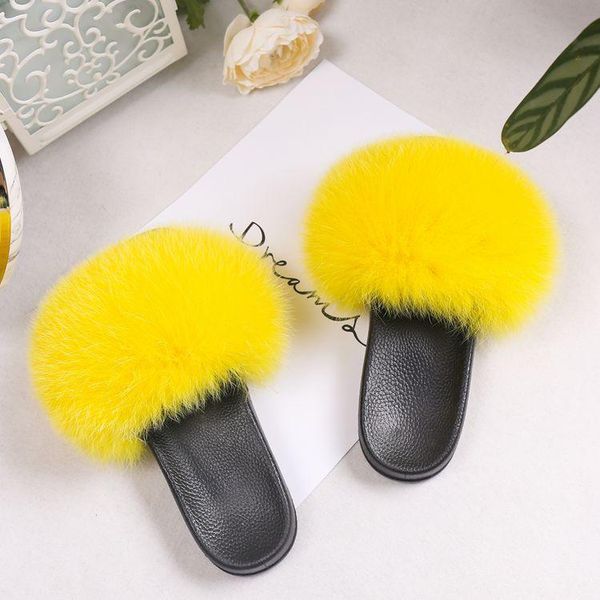 

slippers luxury women real fur sandals hair slides rubber flat non-slip casual home slipper soft lady large size 45 shoes, Black