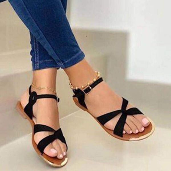 

sandals woman buckle women fashion sandalias flat heel sandale 2021 flats womens sandal plus size 40 41 42 v9sd, Black