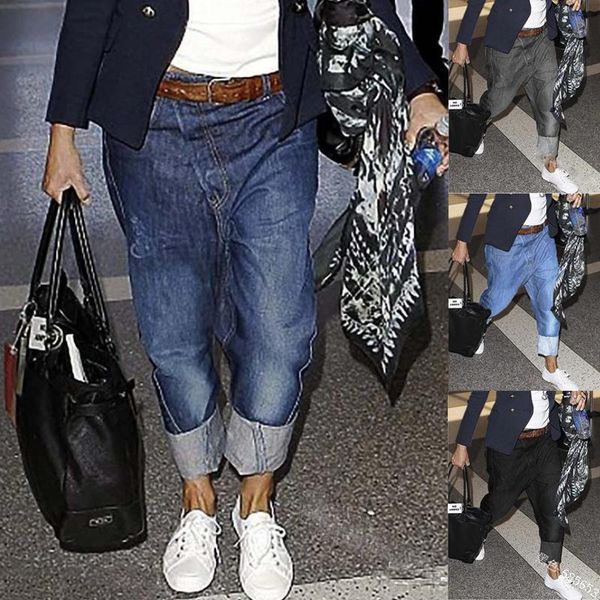 

women's jeans yiciya pants 2021 europe and united states street high-waisted breeches casual denim size large mother's wide-legged, Blue