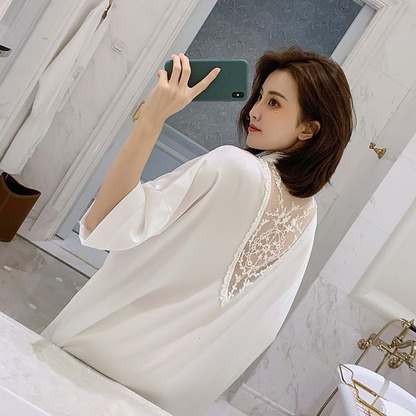 

pajamas women's summer silk shirt hollow out nightdress casual fashion ice home clothes can be worn, Black;red
