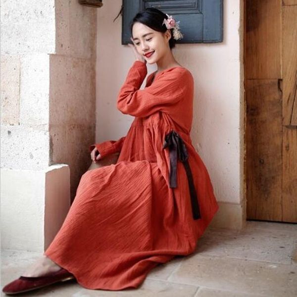 

casual dresses 2021 autumn women cotton & linen vintage maxi dress,comfortable soft spring dress,plus size dress 5xl 6xl, Black;gray