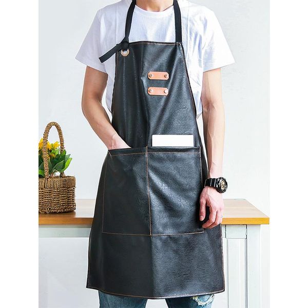 

nordic style apron pu household kitchen waterproof male and female hair stylist nail chinese restaurant work clothes aprons