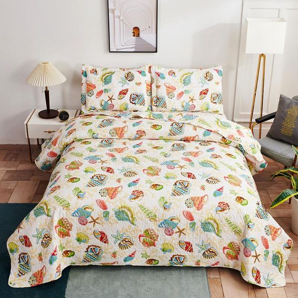 

quilt set lightweight ocean theme bedspread bedding all-season plaid quilts reversible pillow shams cover comforters & sets