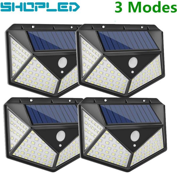 

solar lamps shopled 100 led light outdoor lamp pir motion sensor street wall waterproof powered sunlight garden decoration