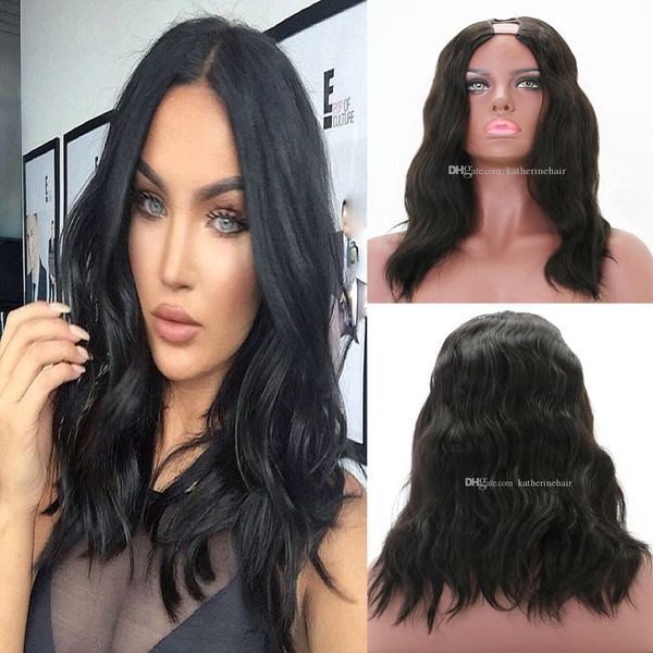 

real human hair wig u part body wave brazilian upart wigs for black women 10inch - 24inch, Black;brown