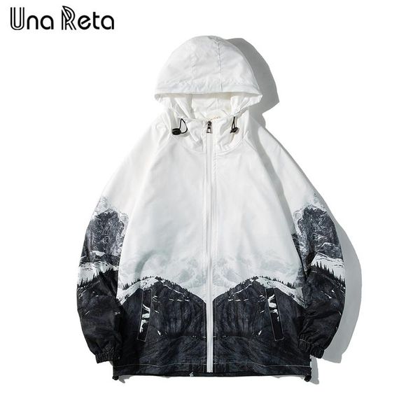 

men's jackets una reta hooded men arrivals hip hop snow mountain print windbreaker coat streetwear casual jacket, Black;brown