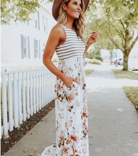 

2021 summer women's dress printed long, White;black