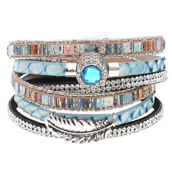 

tennis wrap bracelet bohemia leather bracelets for women feather fashion & bangles female jewelry, Golden;silver