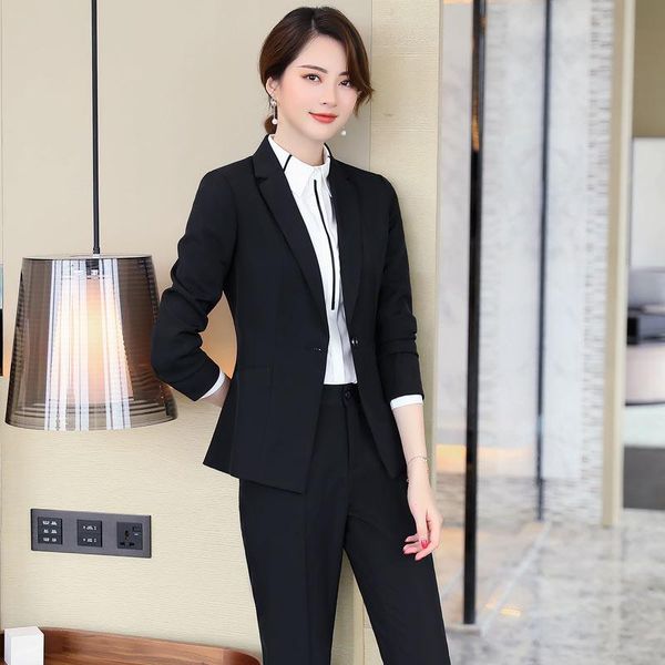 

formal ladies black blazer women business suits with pant and jacket sets work wear office uniform styles pantsuits women's two piece p, White