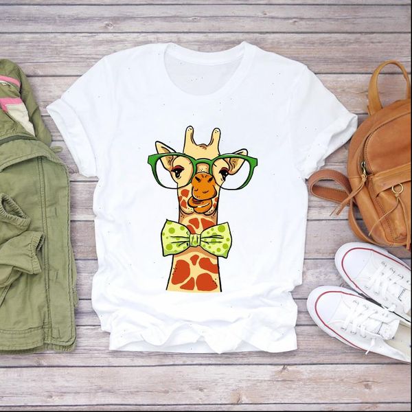 

cartoon giraffe camisas mujer women t shirts fashion 90s print graphic tee, White