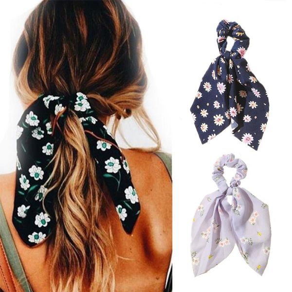 

hair accessories daisy floral print scrunchie ribbon bow rope for women fashion elegant pure elastic band girl