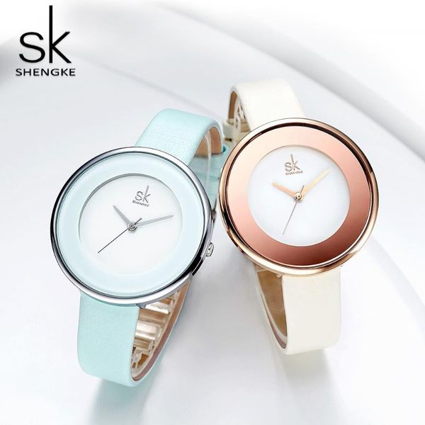 

shengke brand simple quartz women watches female white leather strap wristwatch clock ultra thin relogio feminino wristwatches, Slivery;brown