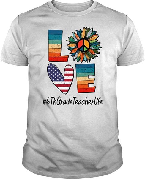 

men's t-shirts 6th grade teacher life love peace, White;black