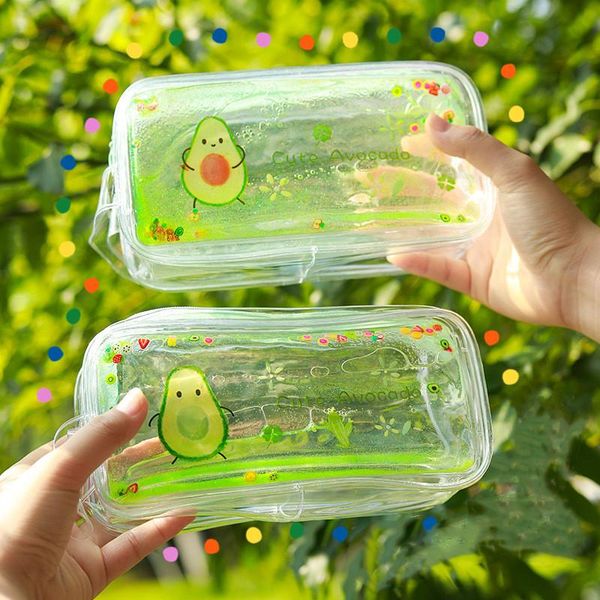 

pencil bags kawaii case avocado quicksand transparent cases box for girl pencilcase bag school supplies stationery gift