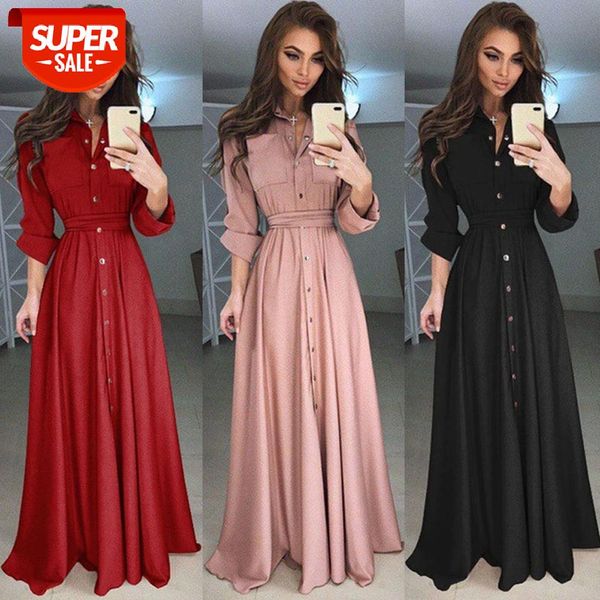 

womens ladies boho solid color casual long maxi shirts dress club party beach bodycon button dresses sundress elegant vestidos #wo1f, White;black