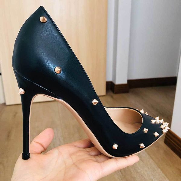 

dress shoes tikicup women black matte pointed toe high heel with metal studs spikes ladies slip on party stiletto pumps 0t9s