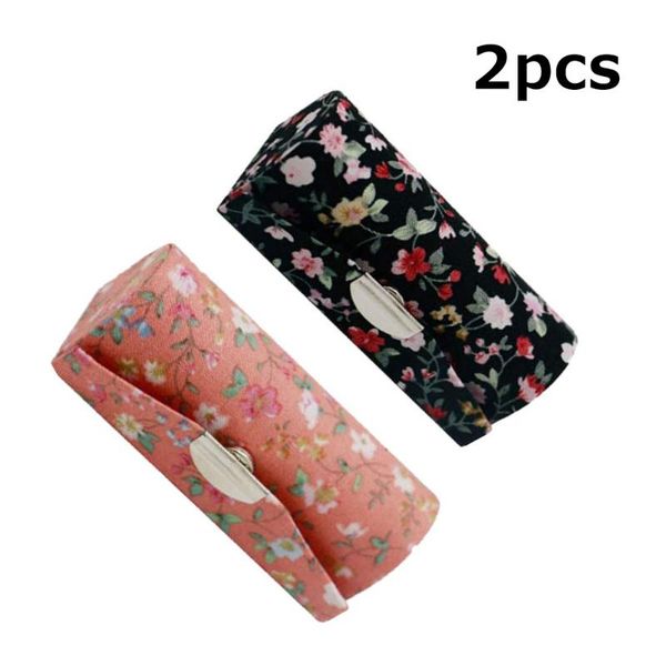 

2pcs women lipstick cosmetic case flower designs with mirror makeup bags organizers small size hand wash bag & cases