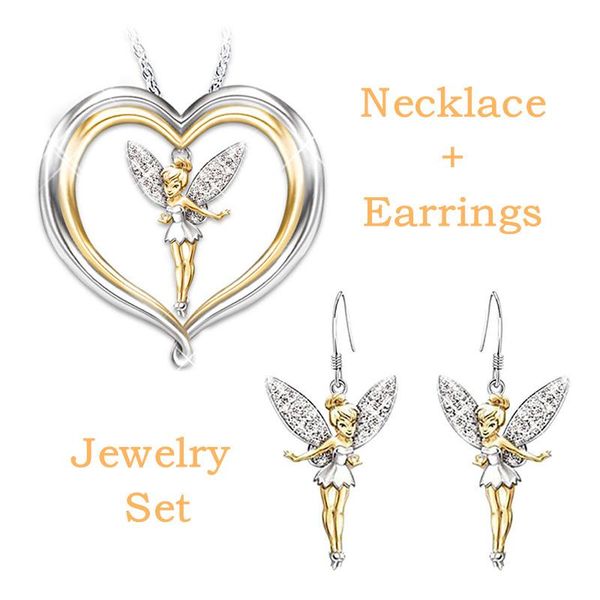 

earrings & necklace cute little fairy and two-piece women's jewelry set, Silver