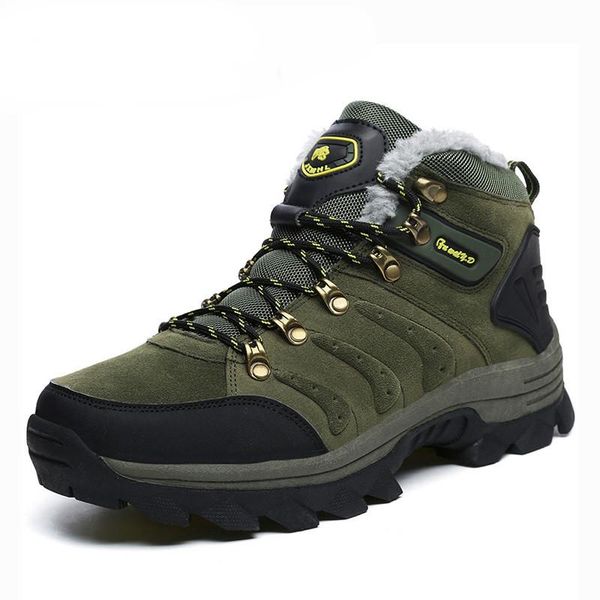 

boots luxury men winter thick plush warm snow waterproof lace-up male ankle designer man hiking shoes big size, Black
