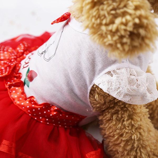 

summer lace puffy princess dress print fruit cotton for small medium dogs soft wedding skirt dot bowknot mesh pet clothing dog apparel